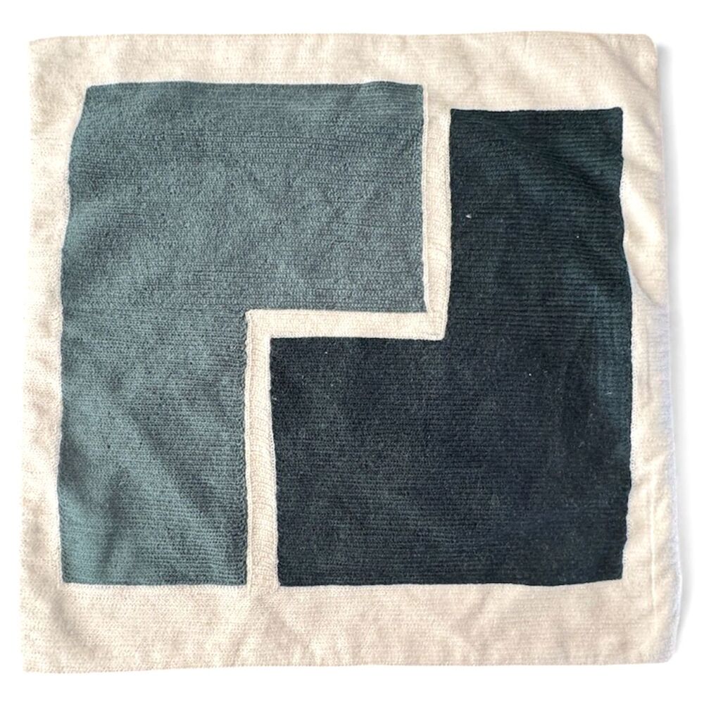 West Elm Crewel Stacked Shapes Embroidered Pillow Cover Cotton 20" Square Blue